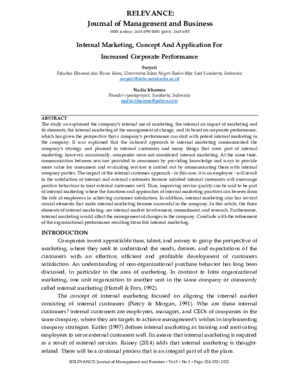 (PDF) Internal Marketing, Concept And Application For Increased ...