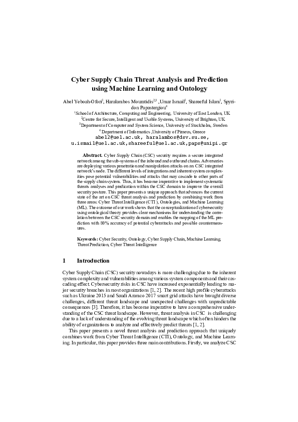 (PDF) Cyber Supply Chain Threat Analysis and Prediction Using Machine ...