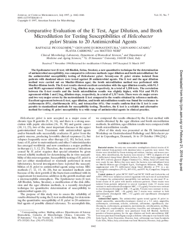 (PDF) Comparative evaluation of the E test, agar dilution, and broth ...