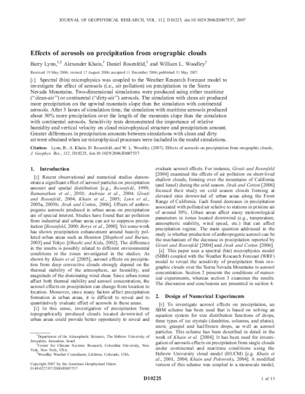 (PDF) Effects of aerosols on precipitation from orographic clouds