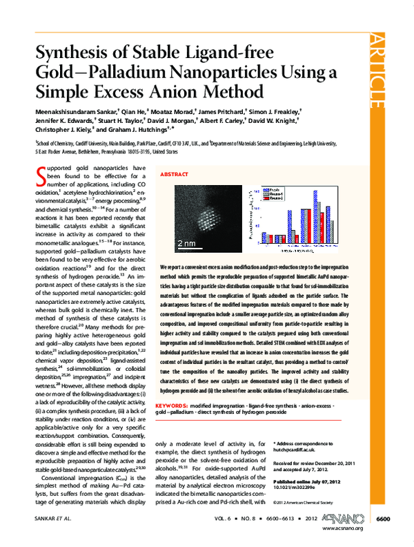 (PDF) Synthesis of Stable Ligand-free Gold–Palladium Nanoparticles ...