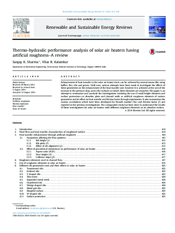 (PDF) Thermo-hydraulic performance analysis of solar air heaters having ...