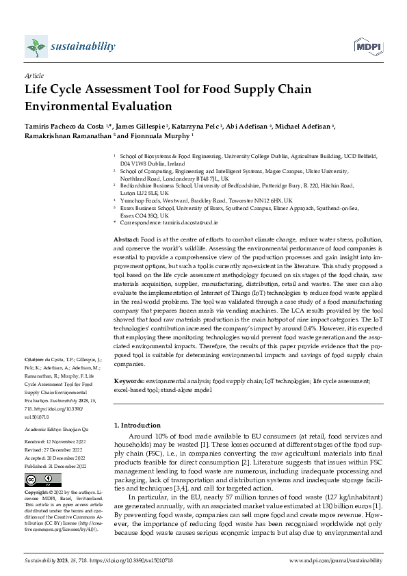 (PDF) Life Cycle Assessment Tool for Food Supply Chain Environmental ...