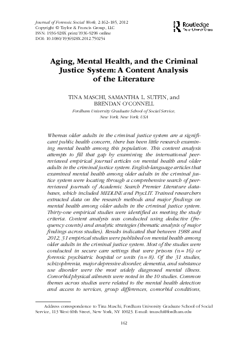 (PDF) Aging, Mental Health, and the Criminal Justice System: A Content ...