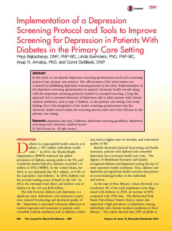 (PDF) Implementation of a Depression Screening Protocol and Tools to ...