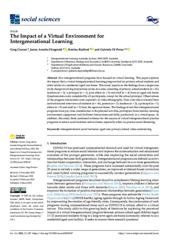 (PDF) The Impact of a Virtual Environment for Intergenerational Learning