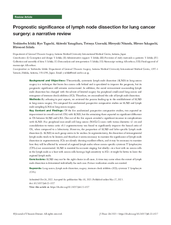 (PDF) Prognostic significance of lymph node dissection for lung cancer ...