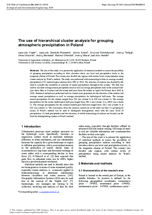 (PDF) The use of hierarchical cluster analysis for grouping atmospheric ...
