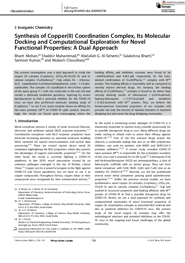 (PDF) Synthesis of Copper(II) Coordination Complex, Its Molecular ...