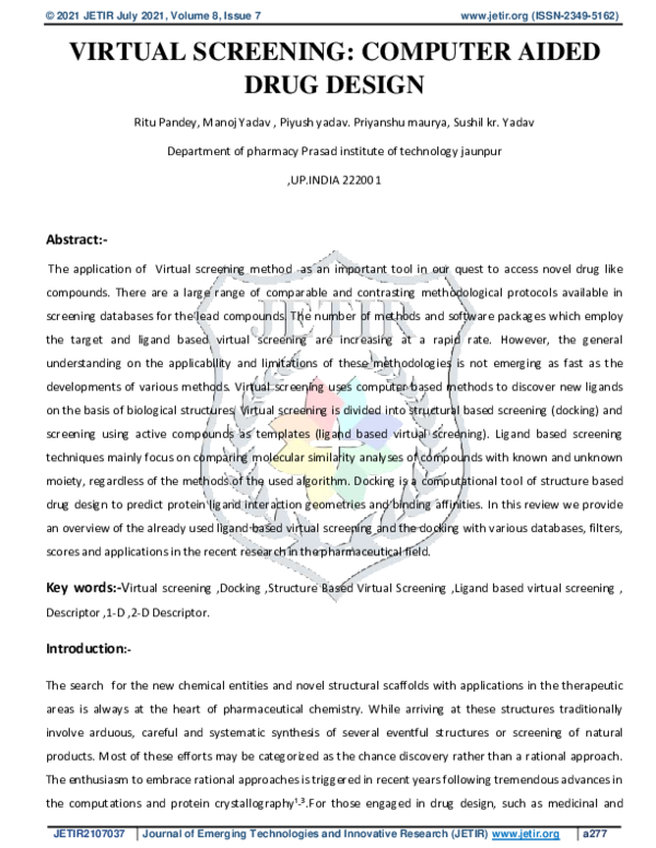 (PDF) Virtual Screening: Computer Aided | Priyanshu maurya - Academia.edu