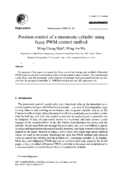 (PDF) Position control of a pneumatic cylinder using fuzzy PWM control ...