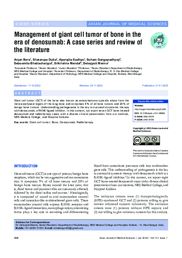 (PDF) Management of giant cell tumor of bone in the era of denosumab: A ...