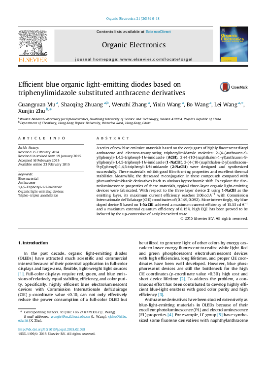 (PDF) Efficient blue organic light-emitting diodes based on an ...