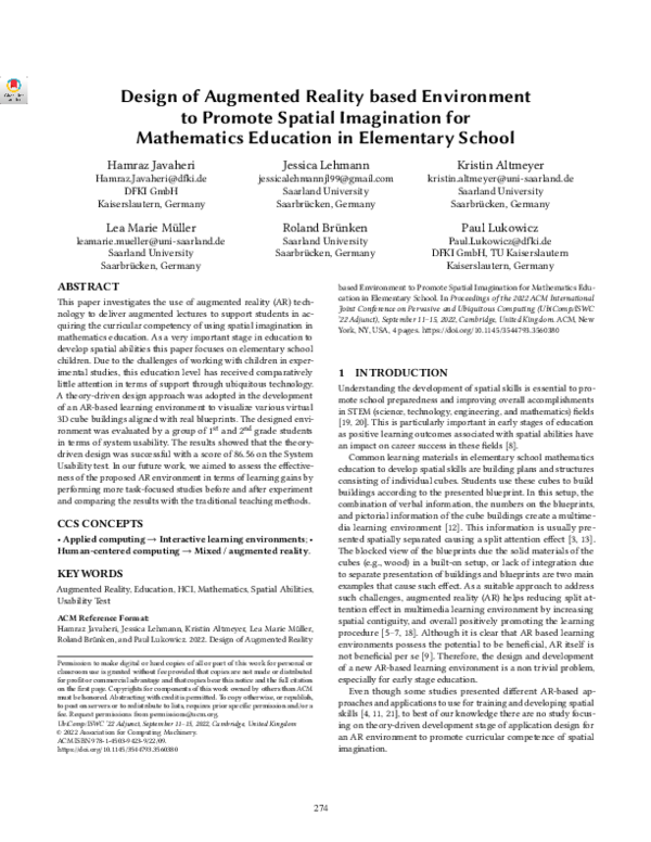 (PDF) Design of Augmented Reality based Environment to Promote Spatial ...