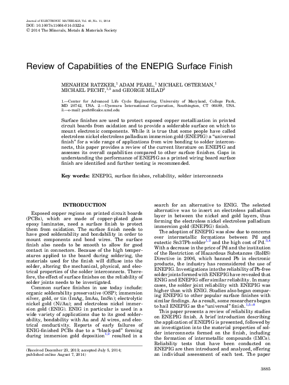 (PDF) Review of Capabilities of the ENEPIG Surface Finish