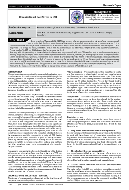(PDF) Organizational Role Stress In CSR