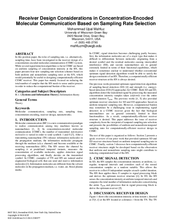 (PDF) Receiver Design Considerations in Concentration-Encoded Molecular ...