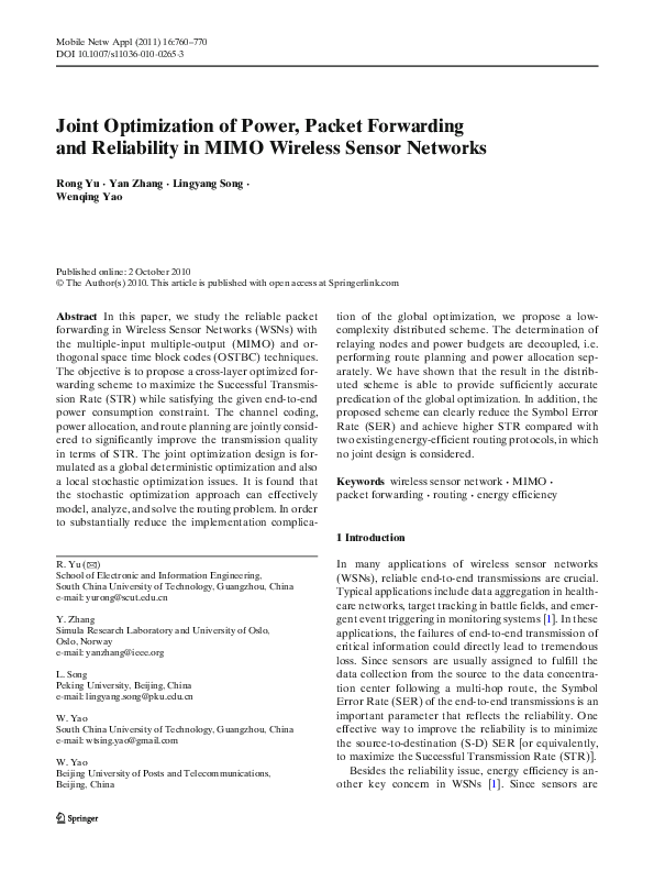 (PDF) Joint Optimization of Power, Packet Forwarding and Reliability in ...