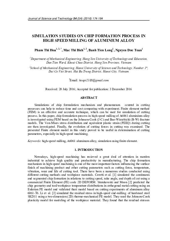(PDF) Simulation Studies on Chip Formation Process in High Speed ...