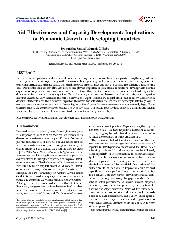(PDF) Aid Effectiveness and Capacity Development: Implications for ...