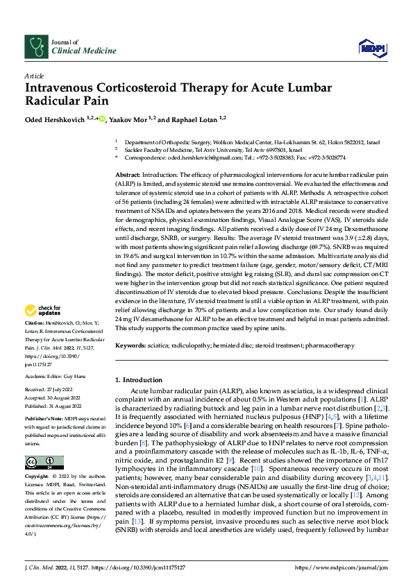 (PDF) Intravenous Corticosteroid Therapy for Acute Lumbar Radicular Pain