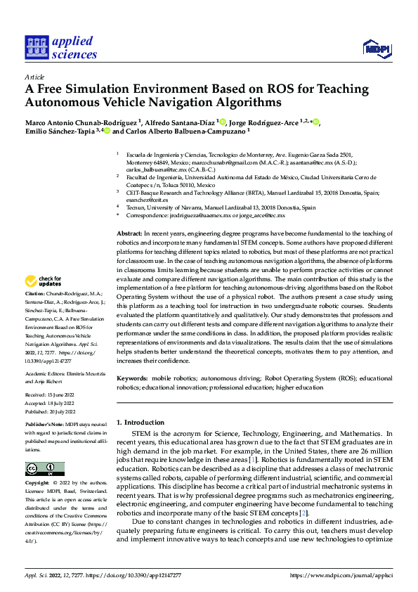 (PDF) A Free Simulation Environment Based on ROS for Teaching ...