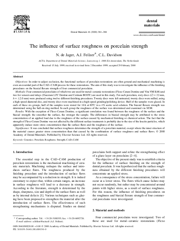 (PDF) The influence of surface roughness on porcelain strength
