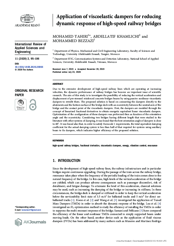 (PDF) Application of viscoelastic dampers for reducing dynamic response ...
