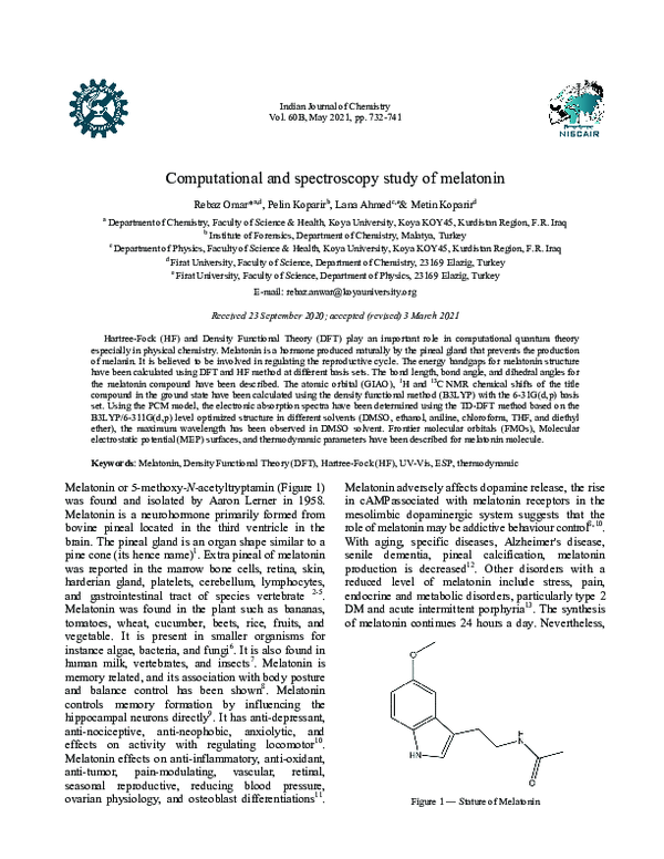 (PDF) Computational and spectroscopy study of melatonin