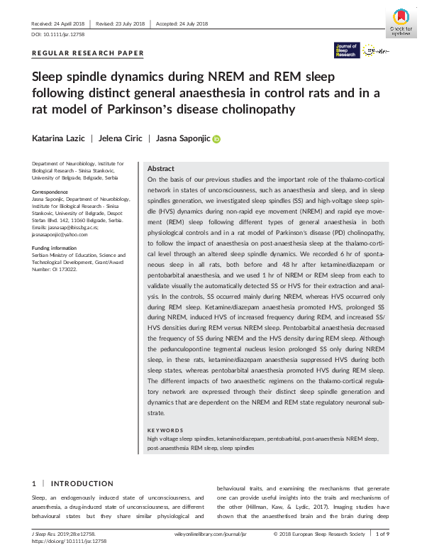 (PDF) Sleep spindle dynamics during NREM and REM sleep following ...