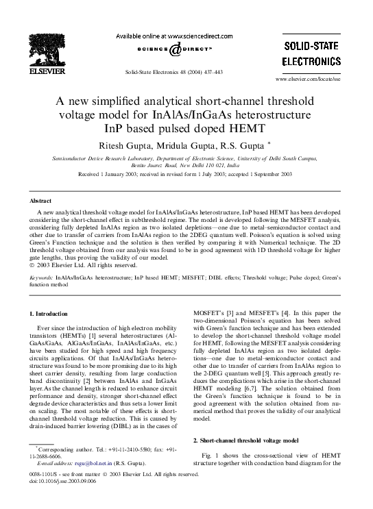 (PDF) A new simplified analytical short-channel threshold voltage model ...