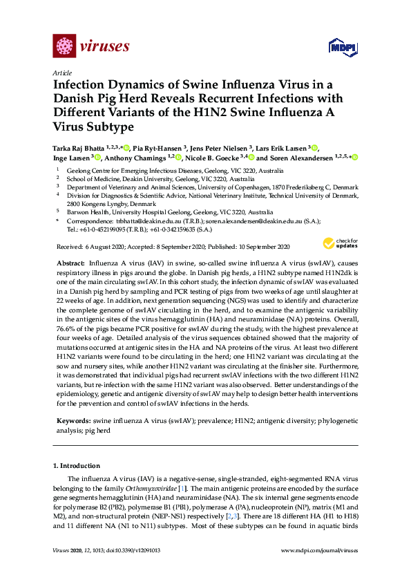 (PDF) Infection Dynamics of Swine Influenza Virus in a Danish Pig Herd ...