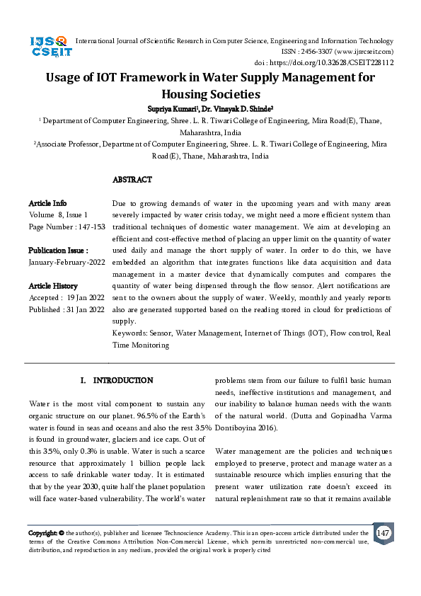 (PDF) Usage of IOT Framework in Water Supply Management for Housing ...