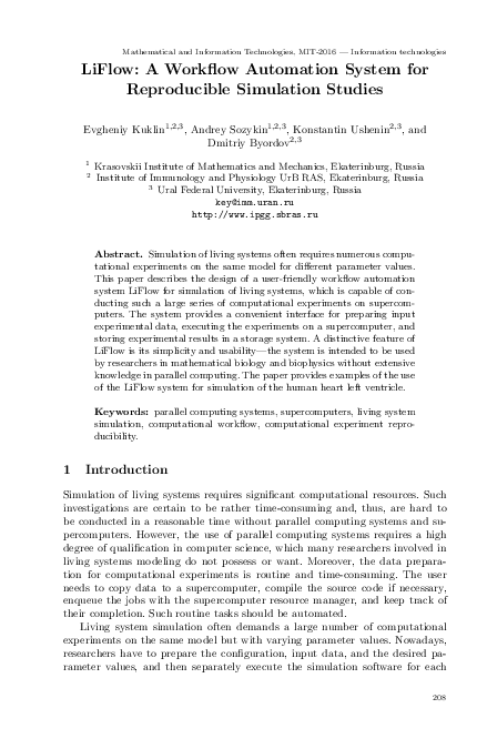 (PDF) LiFlow : A Workflow Automation System for Reproducible Simulation ...
