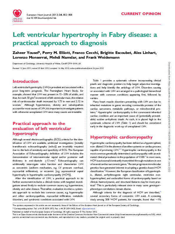 (PDF) Left ventricular hypertrophy in Fabry disease: a practical ...