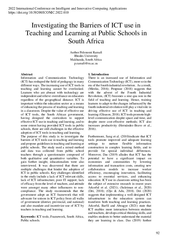 (PDF) Investigating the Barriers of ICT use in Teaching and Learning at ...
