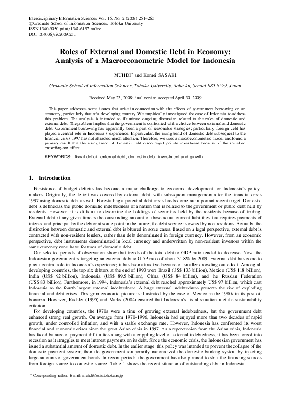 (PDF) Roles of External and Domestic Debt in Economy: Analysis of a ...
