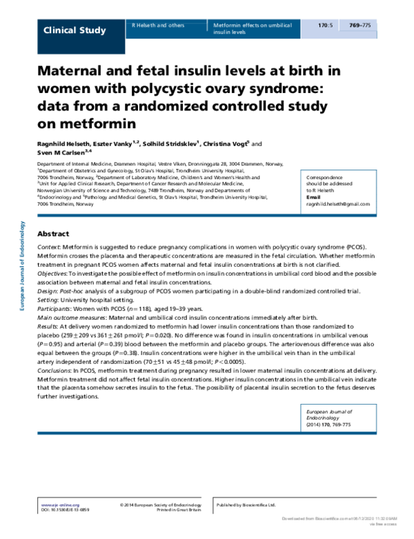 (PDF) Maternal and fetal insulin levels at birth in women with ...