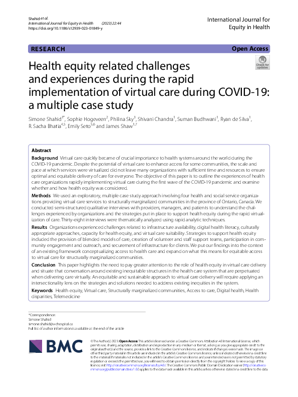 (PDF) Health equity related challenges and experiences during the rapid ...
