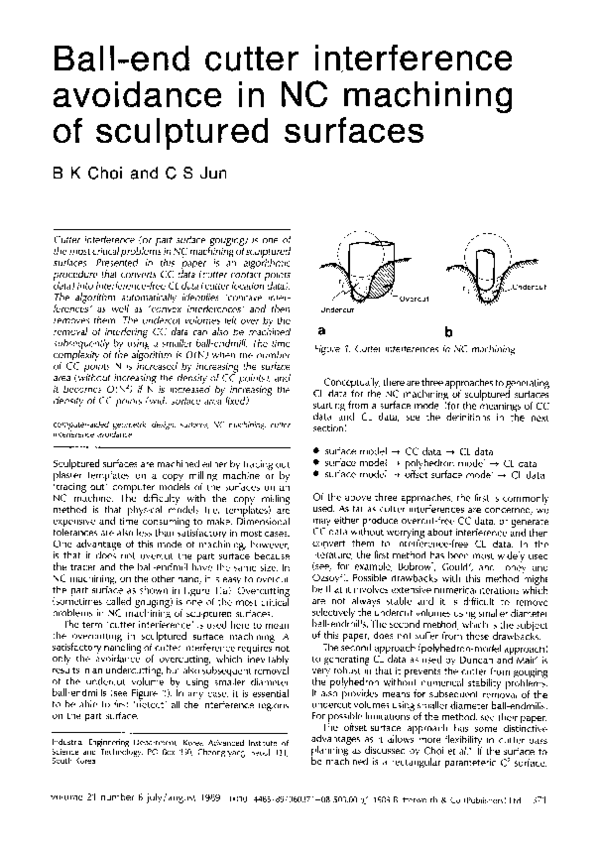 (PDF) Ballend cutter interference avoidance in NC machining of