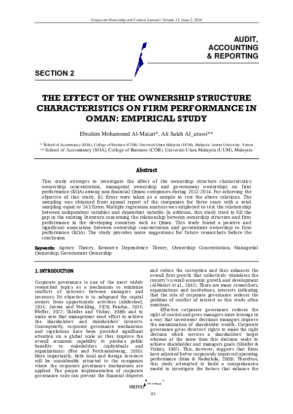 (PDF) The effect of the ownership structure characteristics on firm ...