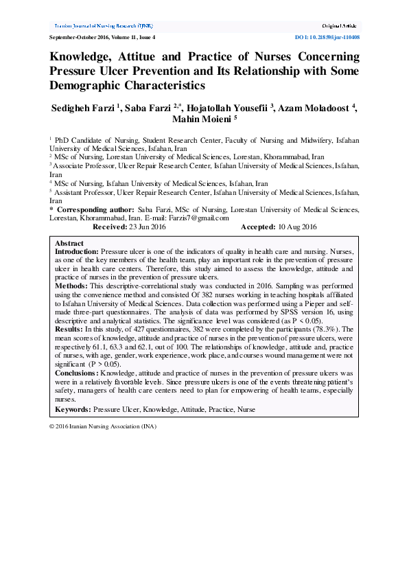 (PDF) Knowledge, Attitue and Practice of Nurses Concerning Pressure ...