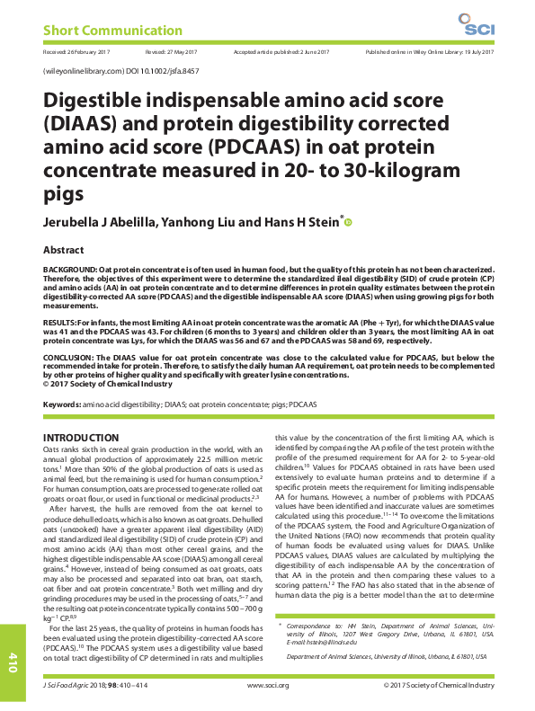 (PDF) Digestible indispensable amino acid score (DIAAS) and protein