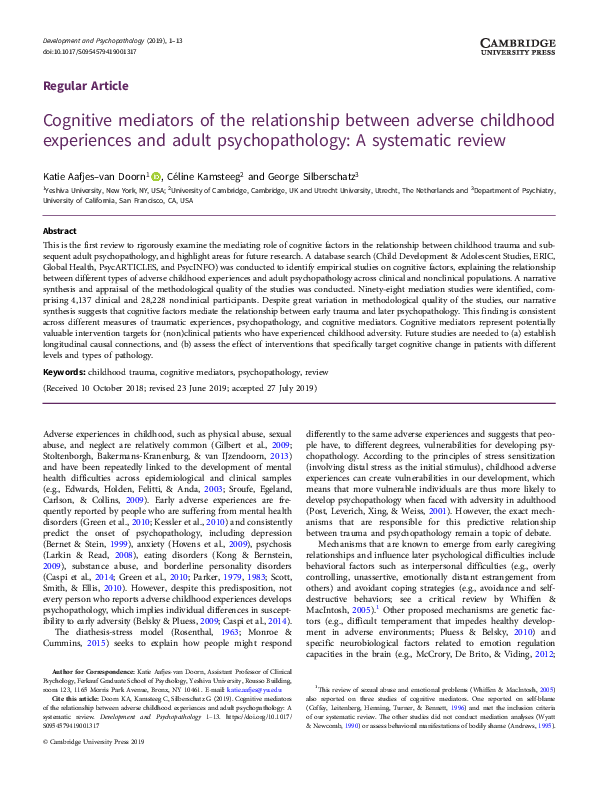 (PDF) Cognitive mediators of the relationship between adverse childhood ...