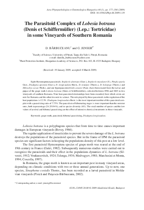 (PDF) Parasitoids of Lobesia botrana in Romania