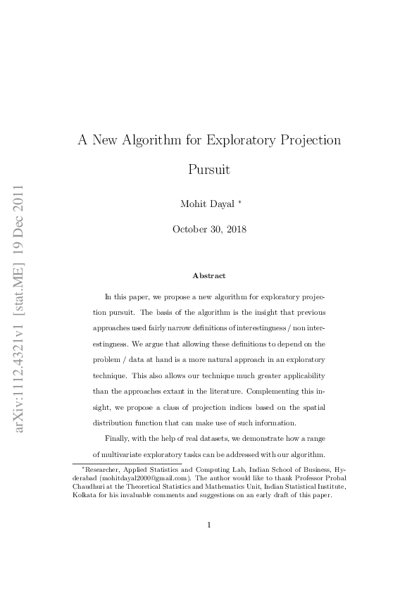 (PDF) A New Algorithm for Exploratory Projection Pursuit
