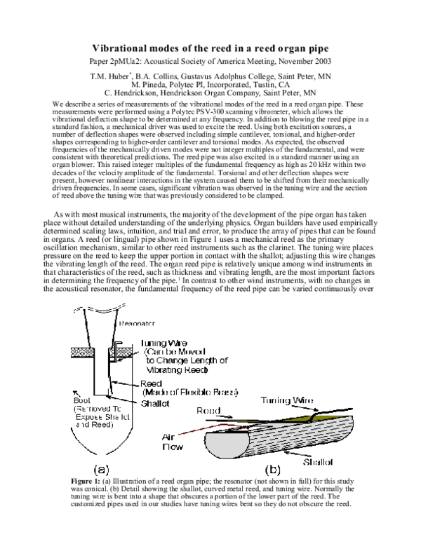 (PDF) Vibrational modes of the reed in a reed organ pipe