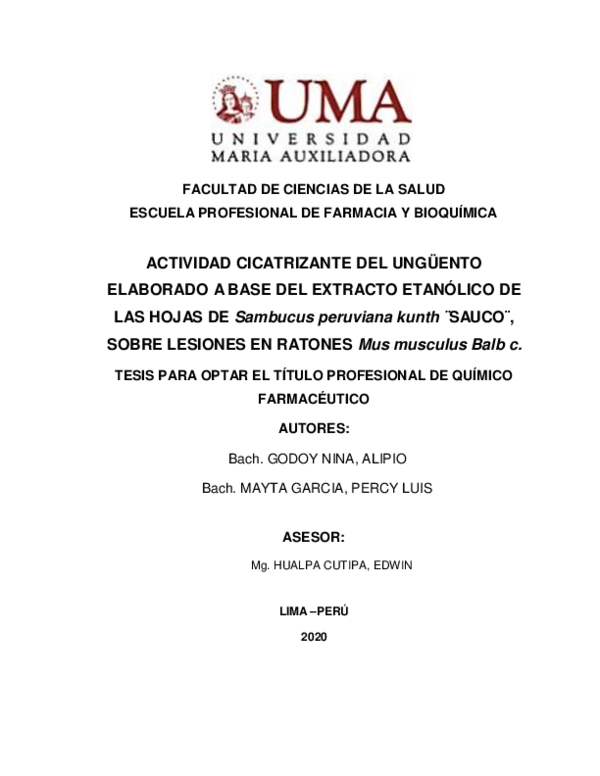 (PDF) ACTIVIDAD CICATRIZANTE DEL UNGÜENTO ELABORADO A BASE DEL EXTRACTO ...