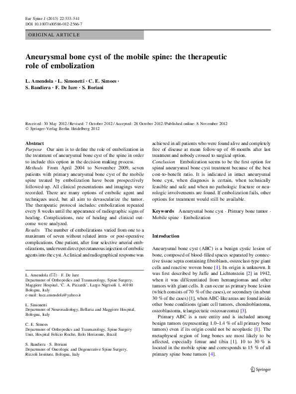 (PDF) Aneurysmal bone cyst of the mobile spine: the therapeutic role of ...