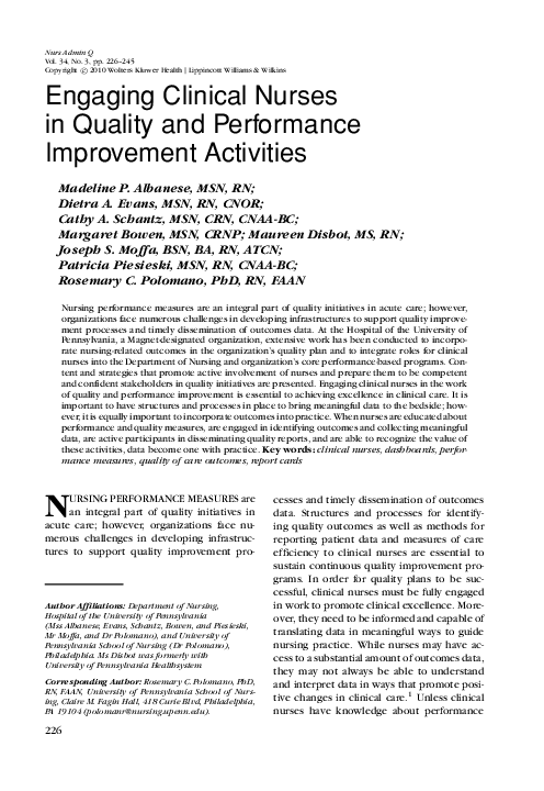 (PDF) Engaging Clinical Nurses in Quality and Performance Improvement ...